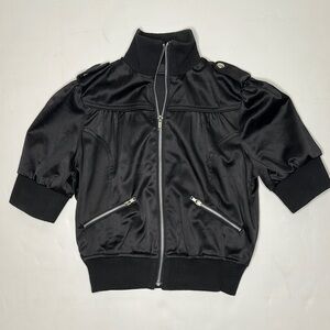 Vintage F21 Satin-Look Black Bomber Jacket